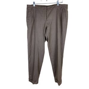 Max Mara Weekend Pleated Pants Sz L 46 Light Brown Stretch Wool Tapered Trousers